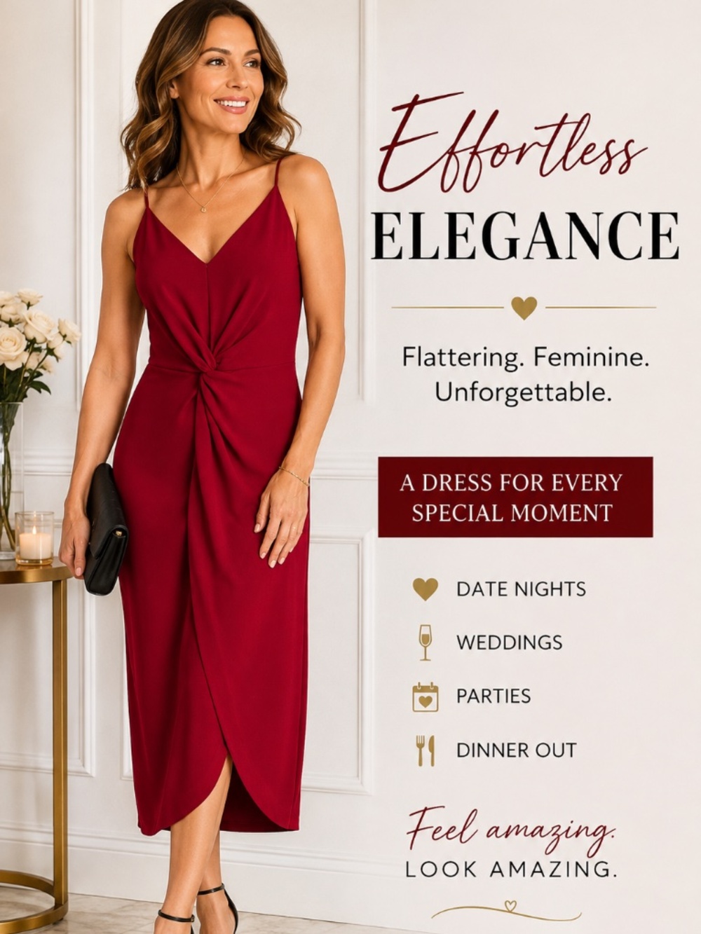 Taylor Deep Red Twist Front Midi Dress Size 10 NWT | Wedding Guest Cocktail Dres